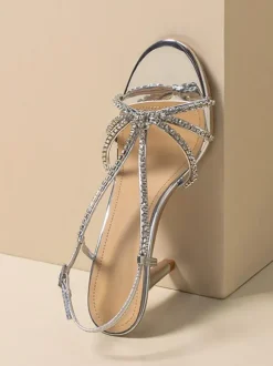 Chaussures De Mariage Argentées Femmes Bal À Bout Rond Bride Avec Strass Talons Hauts