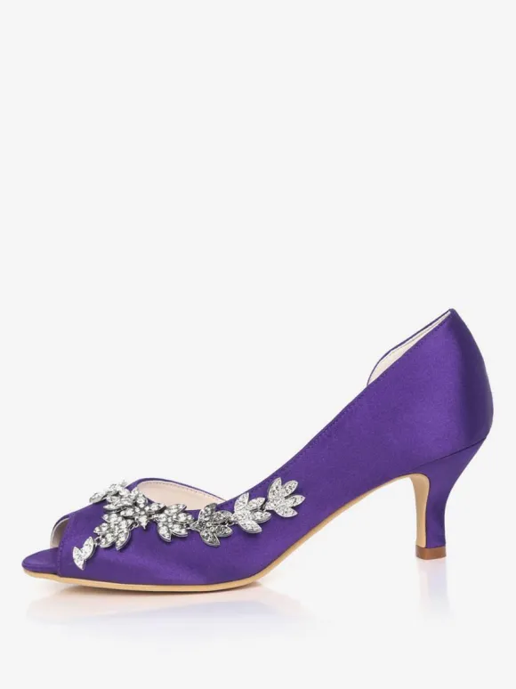 Chaussures de mariage blanches strass à paillettes Peep Toe Kitten Heel chaussures de mariée chaussures d'invité de mariage