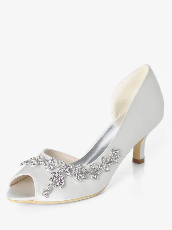 Chaussures de mariage blanches strass à paillettes Peep Toe Kitten Heel chaussures de mariée chaussures d'invité de mariage