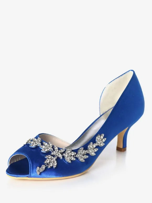 Chaussures de mariage blanches strass à paillettes Peep Toe Kitten Heel chaussures de mariée chaussures d'invité de mariage
