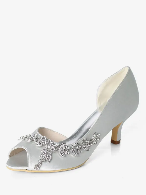 Chaussures de mariage blanches strass à paillettes Peep Toe Kitten Heel chaussures de mariée chaussures d'invité de mariage