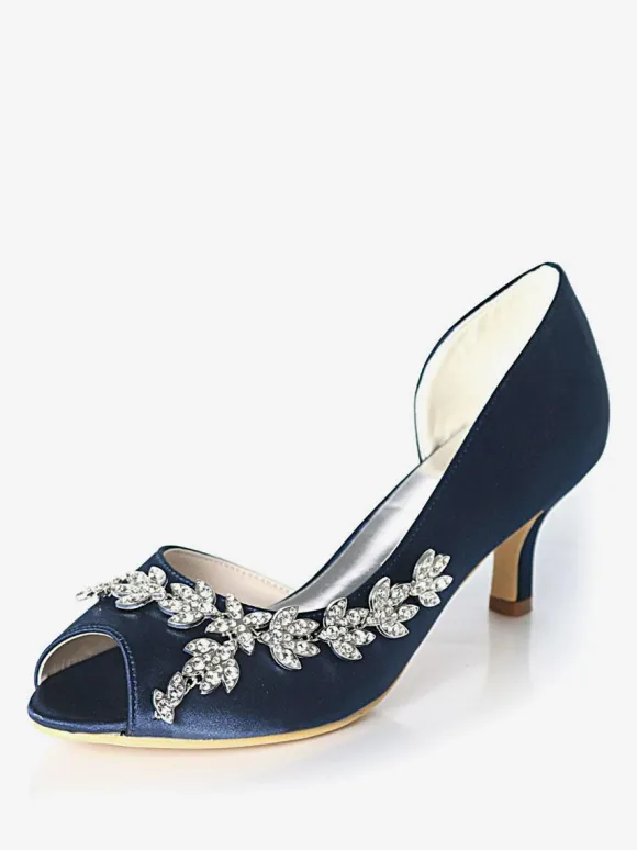 Chaussures de mariage blanches strass à paillettes Peep Toe Kitten Heel chaussures de mariée chaussures d'invité de mariage