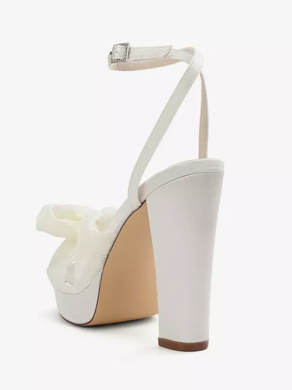 Chaussures de mariage blanches à plateforme bout ouvert n艙ud talon épais