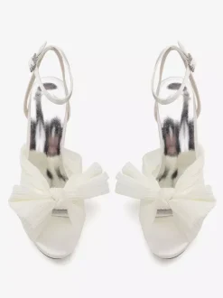 Chaussures de mariage blanches à plateforme bout ouvert n艙ud talon épais