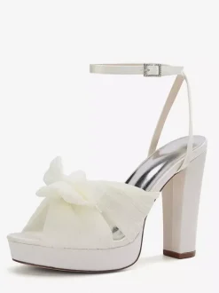 Chaussures de mariage blanches à plateforme bout ouvert n艙ud talon épais