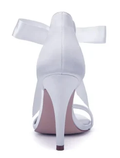 Chaussures de mariage en satin rouge strass bout ouvert lacets chaussures de mariée sandales à talons hauts