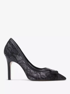 Chaussures de mariage en dentelle noire bout pointu n艙ud à enfiler