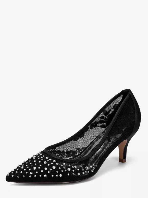 Chaussures de mariage en dentelle à bout pointu et talon chaton pour la mère des demoiselles d'honneur