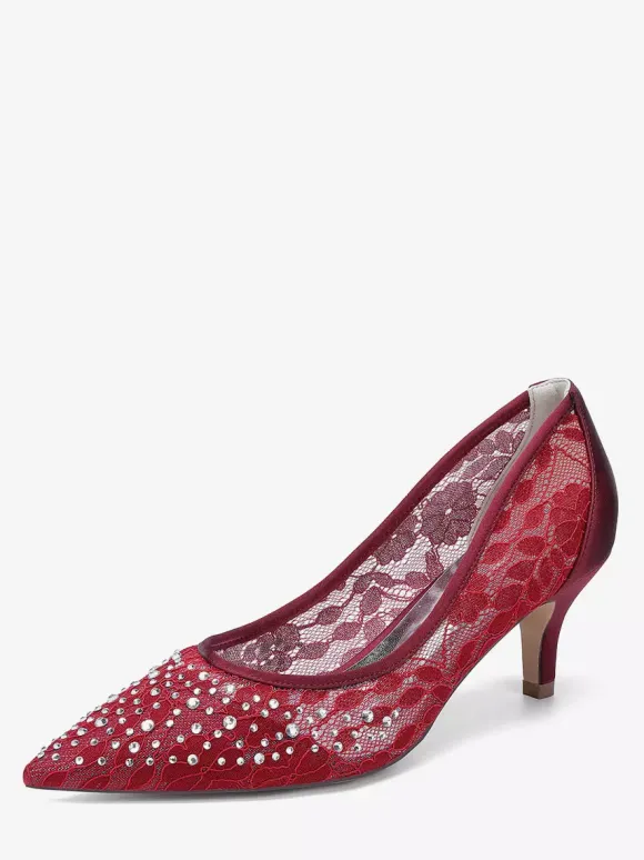 Chaussures de mariage en dentelle à bout pointu et talon chaton pour la mère des demoiselles d'honneur