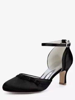 Chaussures de mariage en satin à talon chaton et bout rond avec n艙ud