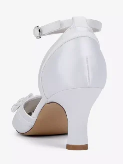 Chaussures de mariage en satin à talon chaton et bout rond avec n艙ud