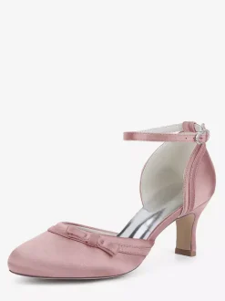 Chaussures de mariage en satin à talon chaton et bout rond avec n艙ud