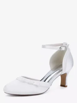 Chaussures de mariage en satin à talon chaton et bout rond avec n艙ud