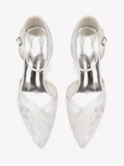 Chaussures de mariage en dentelle à bout pointu et talon épais pour invités de mariage
