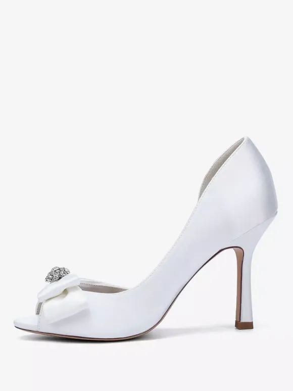 Chaussures de mariage en satin à bout ouvert et n艙ud chaussures d'invité de mariage à talons hauts