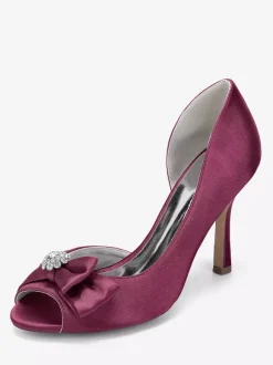 Chaussures de mariage en satin à bout ouvert et n艙ud chaussures d'invité de mariage à talons hauts