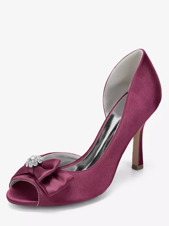 Chaussures de mariage en satin à bout ouvert et n艙ud chaussures d'invité de mariage à talons hauts