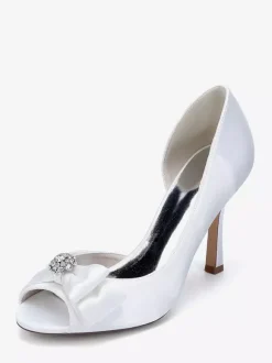 Chaussures de mariage en satin à bout ouvert et n艙ud chaussures d'invité de mariage à talons hauts