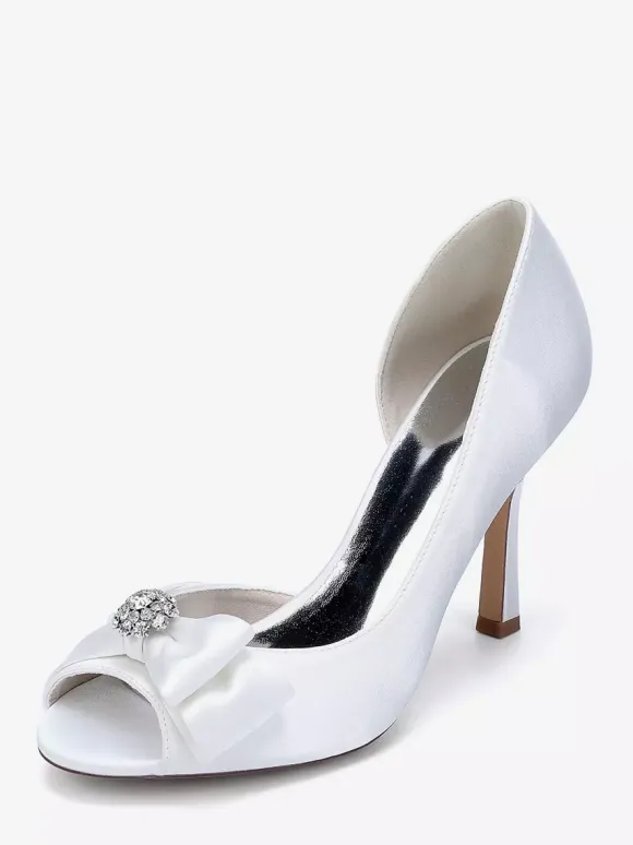 Chaussures de mariage en satin à bout ouvert et n艙ud chaussures d'invité de mariage à talons hauts