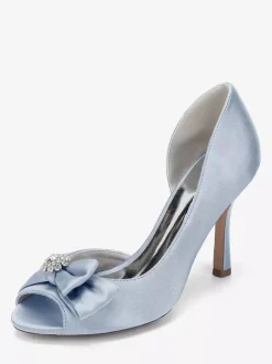 Chaussures de mariage en satin à bout ouvert et n艙ud chaussures d'invité de mariage à talons hauts