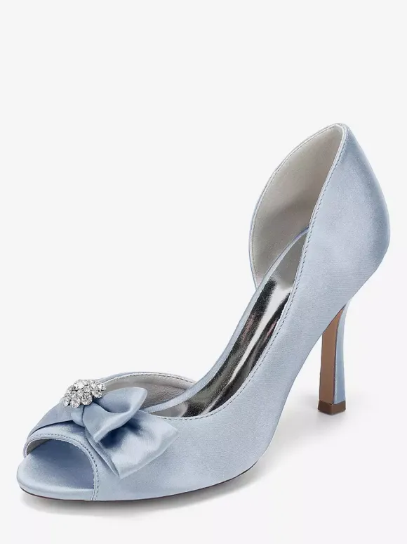 Chaussures de mariage en satin à bout ouvert et n艙ud chaussures d'invité de mariage à talons hauts