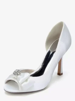 Chaussures de mariage en satin à bout ouvert et n艙ud chaussures d'invité de mariage à talons hauts