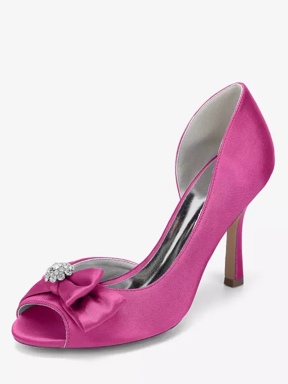 Chaussures de mariage en satin à bout ouvert et n艙ud chaussures d'invité de mariage à talons hauts