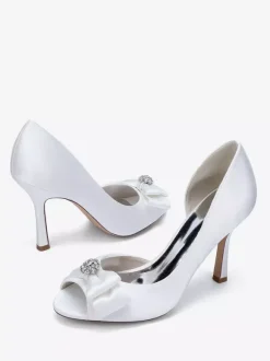 Chaussures de mariage en satin à bout ouvert et n艙ud chaussures d'invité de mariage à talons hauts