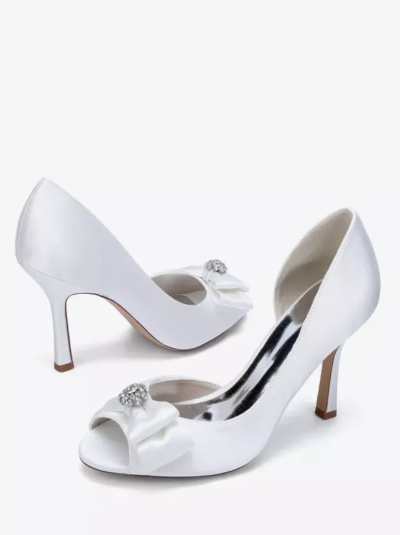 Chaussures de mariage en satin à bout ouvert et n艙ud chaussures d'invité de mariage à talons hauts
