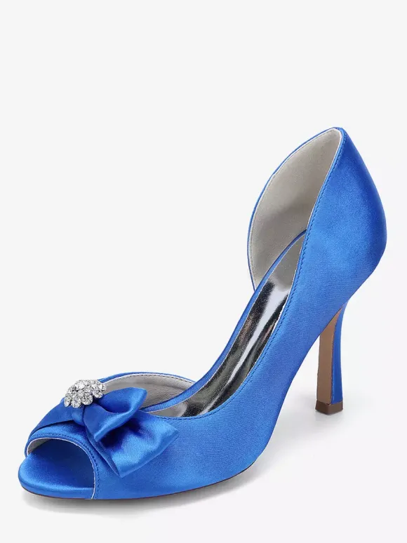 Chaussures de mariage en satin à bout ouvert et n艙ud chaussures d'invité de mariage à talons hauts