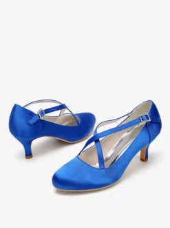 Chaussures de mariage en satin à bout rond et à talons croisés