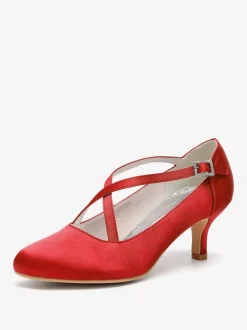 Chaussures de mariage en satin à bout rond et à talons croisés