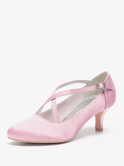 Chaussures de mariage en satin à bout rond et à talons croisés