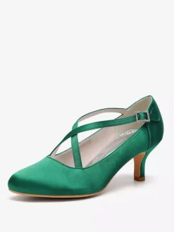 Chaussures de mariage en satin à bout rond et à talons croisés