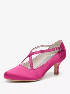 Chaussures de mariage en satin à bout rond et à talons croisés