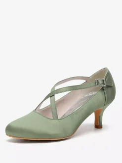 Chaussures de mariage en satin à bout rond et à talons croisés
