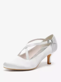 Chaussures de mariage en satin à bout rond et à talons croisés