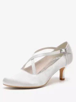 Chaussures de mariage en satin à bout rond et à talons croisés