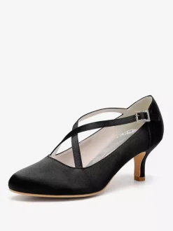 Chaussures de mariage en satin à bout rond et à talons croisés