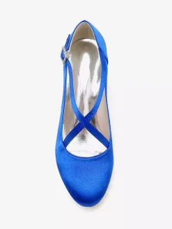 Chaussures de mariage en satin à bout rond et à talons croisés