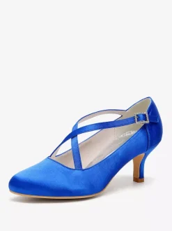 Chaussures de mariage en satin à bout rond et à talons croisés