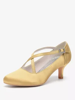 Chaussures de mariage en satin à bout rond et à talons croisés