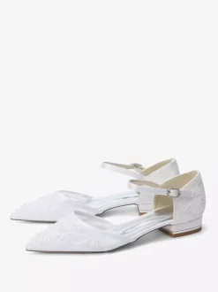 Chaussures de mariage en dentelle pour femmes chaussures plates à bout pointu pour la mariée