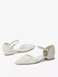 Chaussures de mariage en dentelle pour femmes chaussures plates à bout pointu pour la mariée
