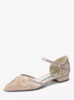 Chaussures de mariage en dentelle pour femmes chaussures plates à bout pointu pour la mariée