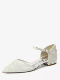 Chaussures de mariage en dentelle pour femmes chaussures plates à bout pointu pour la mariée