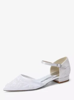 Chaussures de mariage en dentelle pour femmes chaussures plates à bout pointu pour la mariée