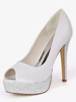 Chaussures de mariage en ivoire strass en satin Peep Toe Platform chaussures de mariée chaussures mère