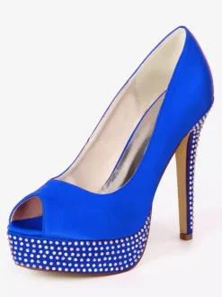 Chaussures de mariage en ivoire strass en satin Peep Toe Platform chaussures de mariée chaussures mère