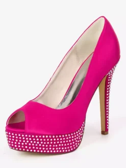 Chaussures de mariage en ivoire strass en satin Peep Toe Platform chaussures de mariée chaussures mère